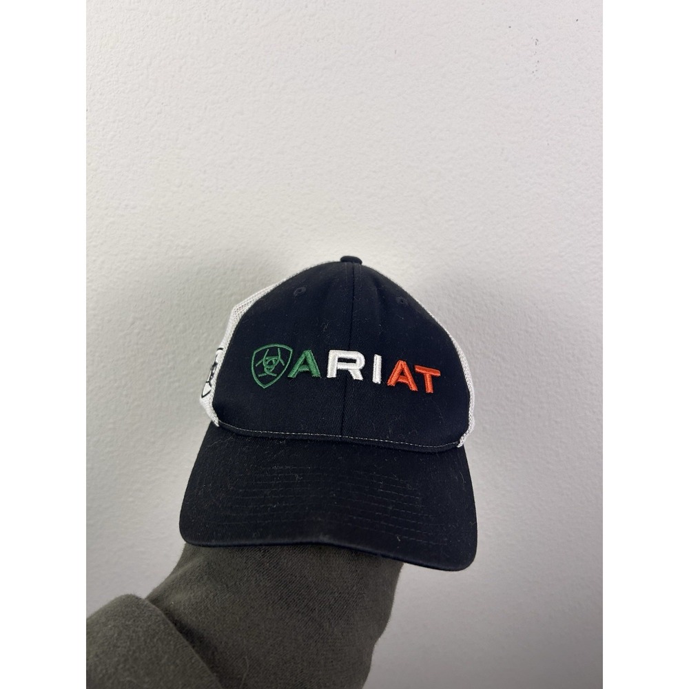 Ariat Flexfit 110 Snapback Trucker Hat Black Mexico Flag Colors Mesh Back Cap